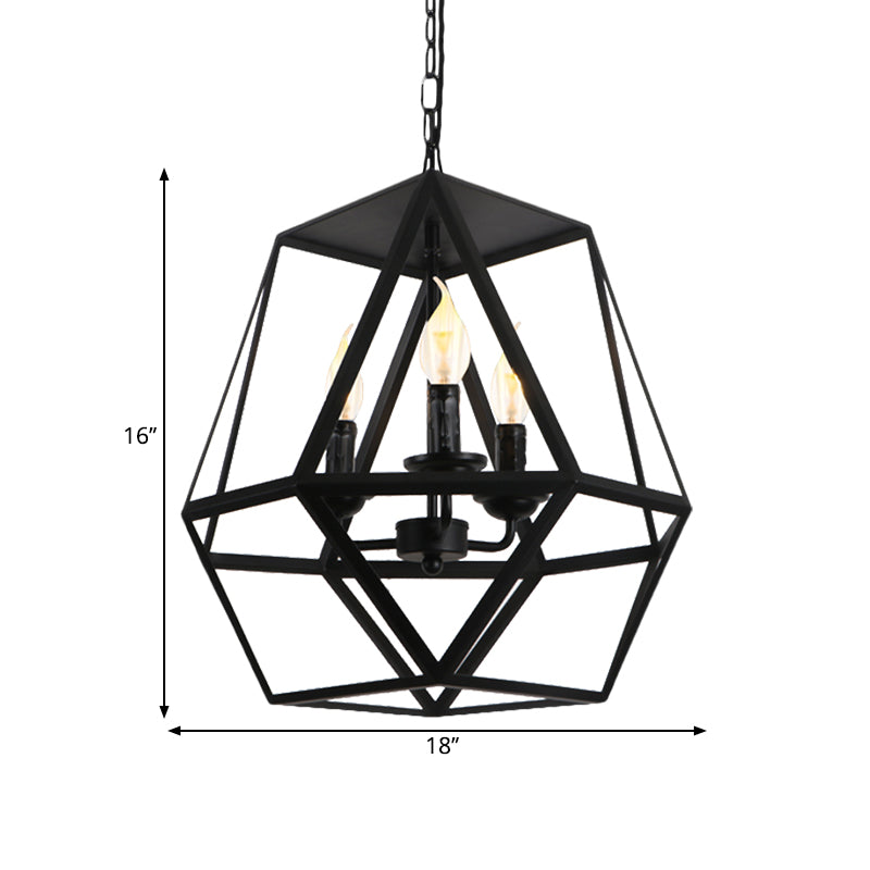 3 Lights Barrel/Birdcage Chandelier Lighting with Wire Guard Vintage style Black Metallic Pendant Light over Table Clearhalo 'Cast Iron' 'Ceiling Lights' 'Chandeliers' 'Industrial Chandeliers' 'Industrial' 'Metal' 'Middle Century Chandeliers' 'Rustic Chandeliers' 'Tiffany' Lighting' 1872042