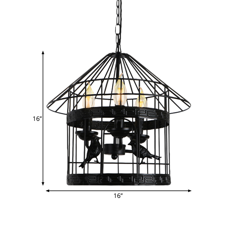 3 Lights Barrel/Birdcage Chandelier Lighting with Wire Guard Vintage style Black Metallic Pendant Light over Table Clearhalo 'Cast Iron' 'Ceiling Lights' 'Chandeliers' 'Industrial Chandeliers' 'Industrial' 'Metal' 'Middle Century Chandeliers' 'Rustic Chandeliers' 'Tiffany' Lighting' 1872047