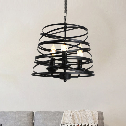3 Lights Barrel/Birdcage Chandelier Lighting with Wire Guard Vintage style Black Metallic Pendant Light over Table Black Barrel Clearhalo 'Cast Iron' 'Ceiling Lights' 'Chandeliers' 'Industrial Chandeliers' 'Industrial' 'Metal' 'Middle Century Chandeliers' 'Rustic Chandeliers' 'Tiffany' Lighting' 1872048