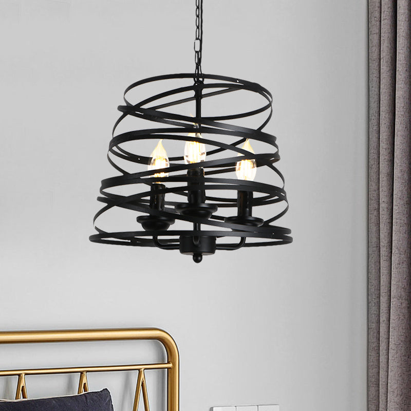 3 Lights Barrel/Birdcage Chandelier Lighting with Wire Guard Vintage style Black Metallic Pendant Light over Table Clearhalo 'Cast Iron' 'Ceiling Lights' 'Chandeliers' 'Industrial Chandeliers' 'Industrial' 'Metal' 'Middle Century Chandeliers' 'Rustic Chandeliers' 'Tiffany' Lighting' 1872050
