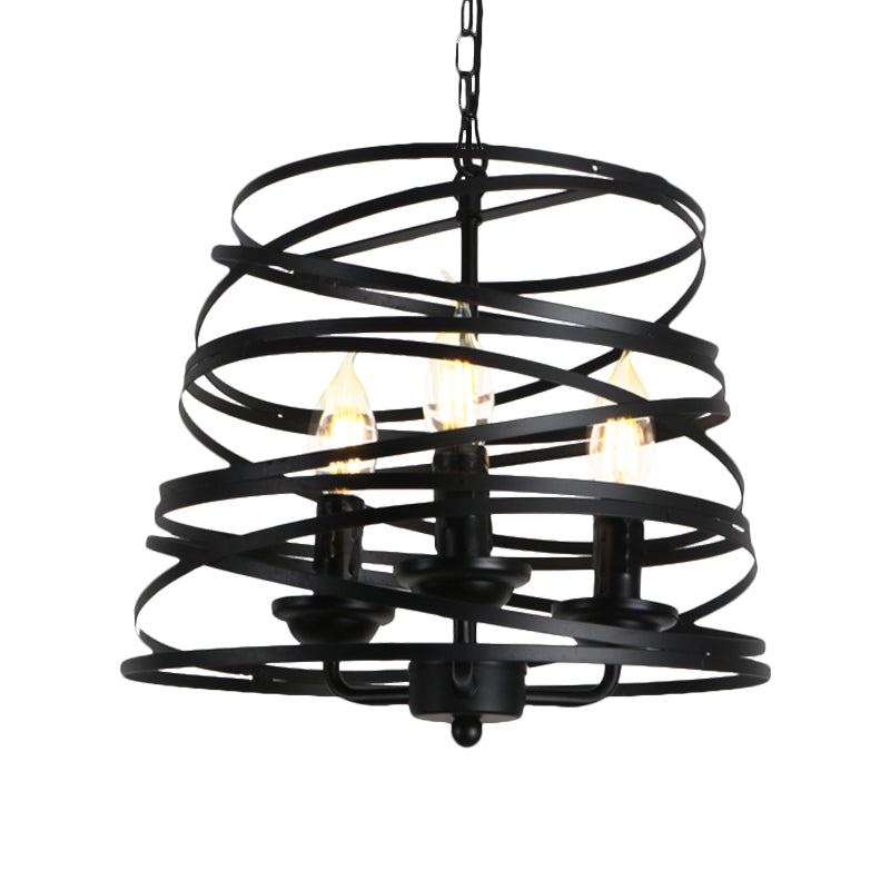 3 Lights Barrel/Birdcage Chandelier Lighting with Wire Guard Vintage style Black Metallic Pendant Light over Table Clearhalo 'Cast Iron' 'Ceiling Lights' 'Chandeliers' 'Industrial Chandeliers' 'Industrial' 'Metal' 'Middle Century Chandeliers' 'Rustic Chandeliers' 'Tiffany' Lighting' 1872051