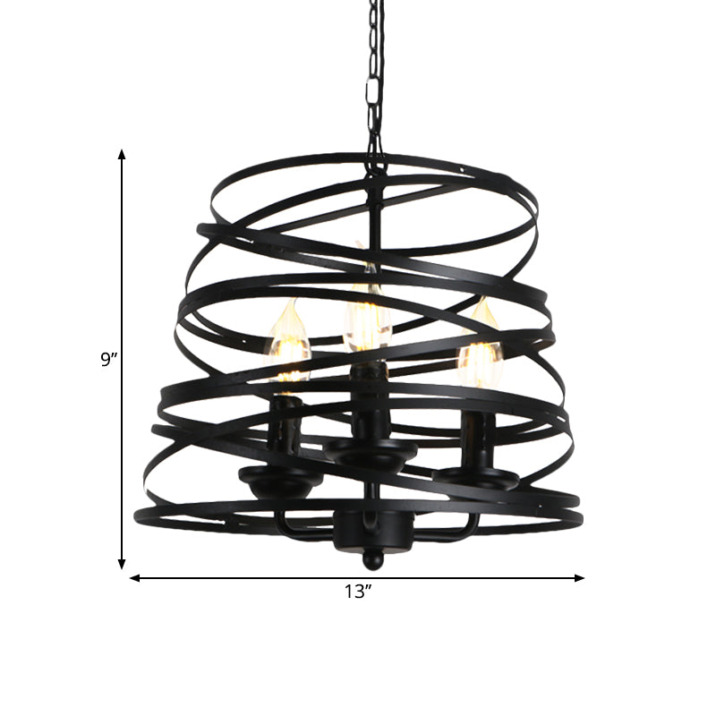 3 Lights Barrel/Birdcage Chandelier Lighting with Wire Guard Vintage style Black Metallic Pendant Light over Table Clearhalo 'Cast Iron' 'Ceiling Lights' 'Chandeliers' 'Industrial Chandeliers' 'Industrial' 'Metal' 'Middle Century Chandeliers' 'Rustic Chandeliers' 'Tiffany' Lighting' 1872052