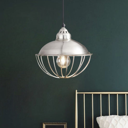 Silver 1 Light Ceiling Fixture Vintage Style Metal Bowl Cage Pendant Light for Dining Room Clearhalo 'Art Deco Pendants' 'Cast Iron' 'Ceiling Lights' 'Ceramic' 'Crystal' 'Industrial Pendants' 'Industrial' 'Metal' 'Middle Century Pendants' 'Pendant Lights' 'Pendants' 'Tiffany' Lighting' 1872060