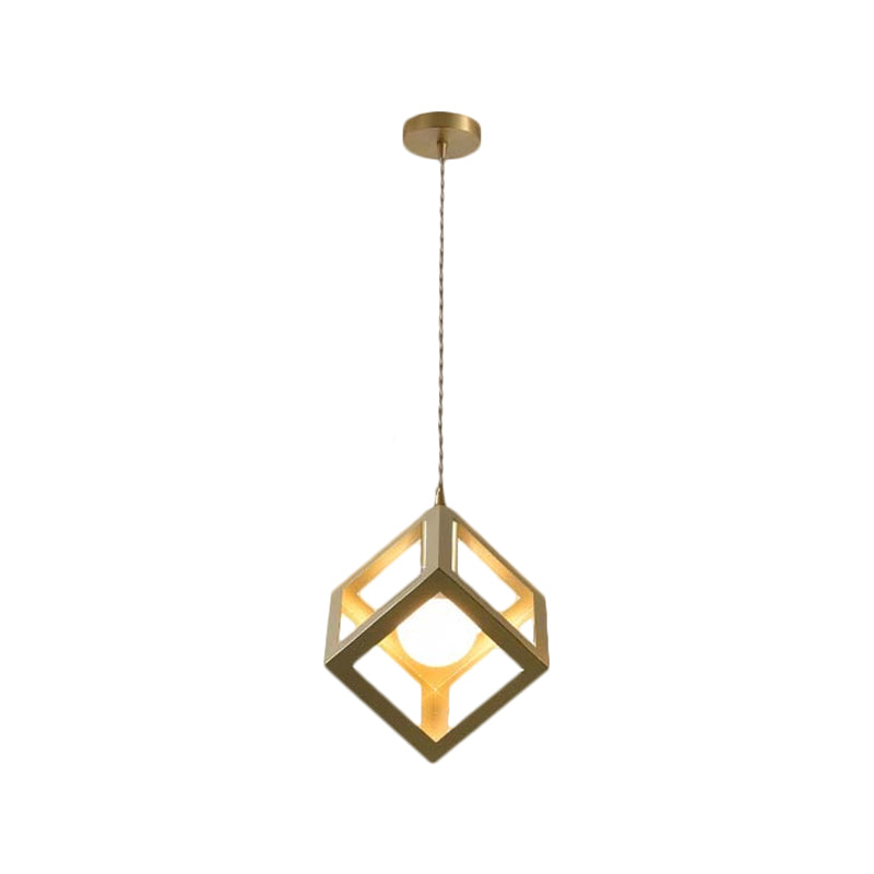 Gold Finish Square/Triangle Pendant Lighting Industrial Metal 1 Head Dining Room Hanging Lamp with Wire Frame Clearhalo 'Art Deco Pendants' 'Cast Iron' 'Ceiling Lights' 'Ceramic' 'Crystal' 'Industrial Pendants' 'Industrial' 'Metal' 'Middle Century Pendants' 'Pendant Lights' 'Pendants' 'Tiffany' Lighting' 1872066