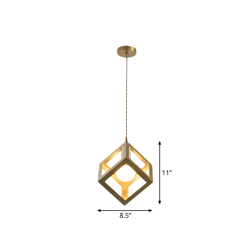 Gold Finish Square/Triangle Pendant Lighting Industrial Metal 1 Head Dining Room Hanging Lamp with Wire Frame Clearhalo 'Art Deco Pendants' 'Cast Iron' 'Ceiling Lights' 'Ceramic' 'Crystal' 'Industrial Pendants' 'Industrial' 'Metal' 'Middle Century Pendants' 'Pendant Lights' 'Pendants' 'Tiffany' Lighting' 1872067