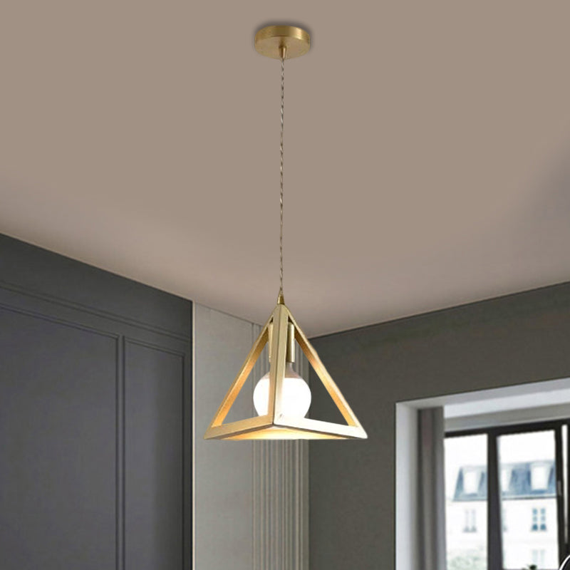 Gold Finish Square/Triangle Pendant Lighting Industrial Metal 1 Head Dining Room Hanging Lamp with Wire Frame Clearhalo 'Art Deco Pendants' 'Cast Iron' 'Ceiling Lights' 'Ceramic' 'Crystal' 'Industrial Pendants' 'Industrial' 'Metal' 'Middle Century Pendants' 'Pendant Lights' 'Pendants' 'Tiffany' Lighting' 1872074