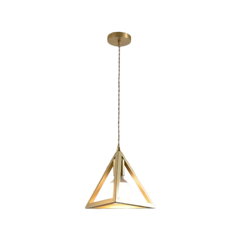 Gold Finish Square/Triangle Pendant Lighting Industrial Metal 1 Head Dining Room Hanging Lamp with Wire Frame Clearhalo 'Art Deco Pendants' 'Cast Iron' 'Ceiling Lights' 'Ceramic' 'Crystal' 'Industrial Pendants' 'Industrial' 'Metal' 'Middle Century Pendants' 'Pendant Lights' 'Pendants' 'Tiffany' Lighting' 1872076