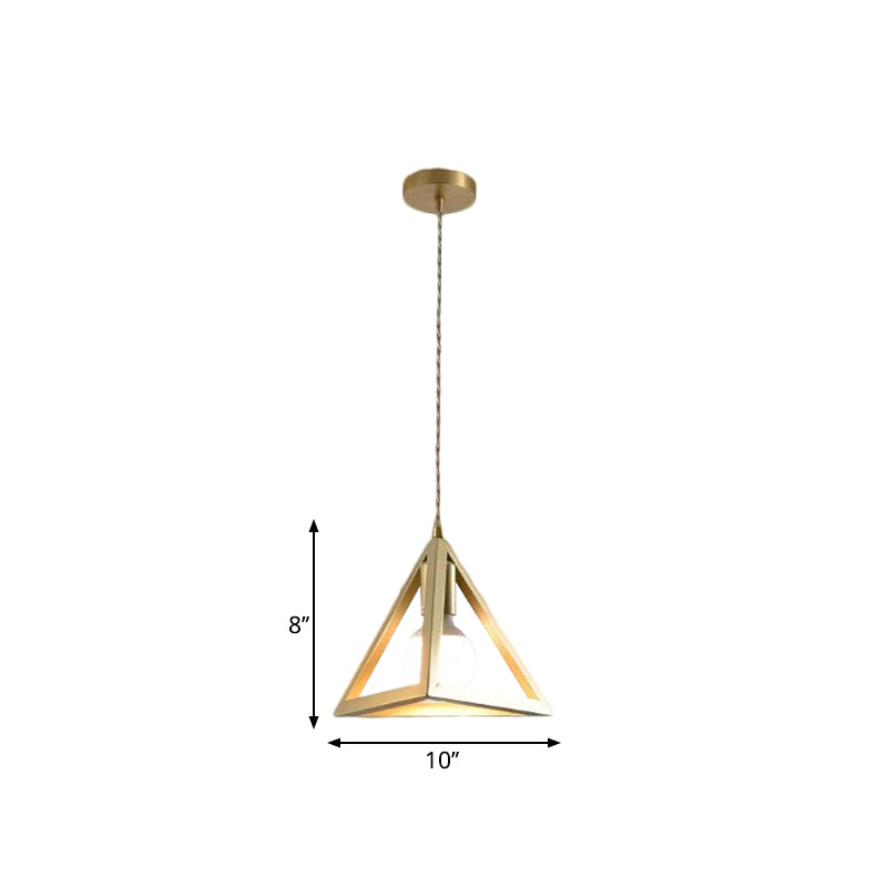Gold Finish Square/Triangle Pendant Lighting Industrial Metal 1 Head Dining Room Hanging Lamp with Wire Frame Clearhalo 'Art Deco Pendants' 'Cast Iron' 'Ceiling Lights' 'Ceramic' 'Crystal' 'Industrial Pendants' 'Industrial' 'Metal' 'Middle Century Pendants' 'Pendant Lights' 'Pendants' 'Tiffany' Lighting' 1872077