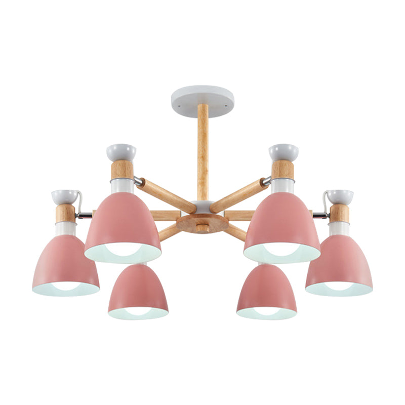 Metal Bowl Shade Ceiling Light Boys Girls Bedroom Six Lights Macaron Chandelier Clearhalo 'Ceiling Lights' 'Chandeliers' Lighting' options 187210