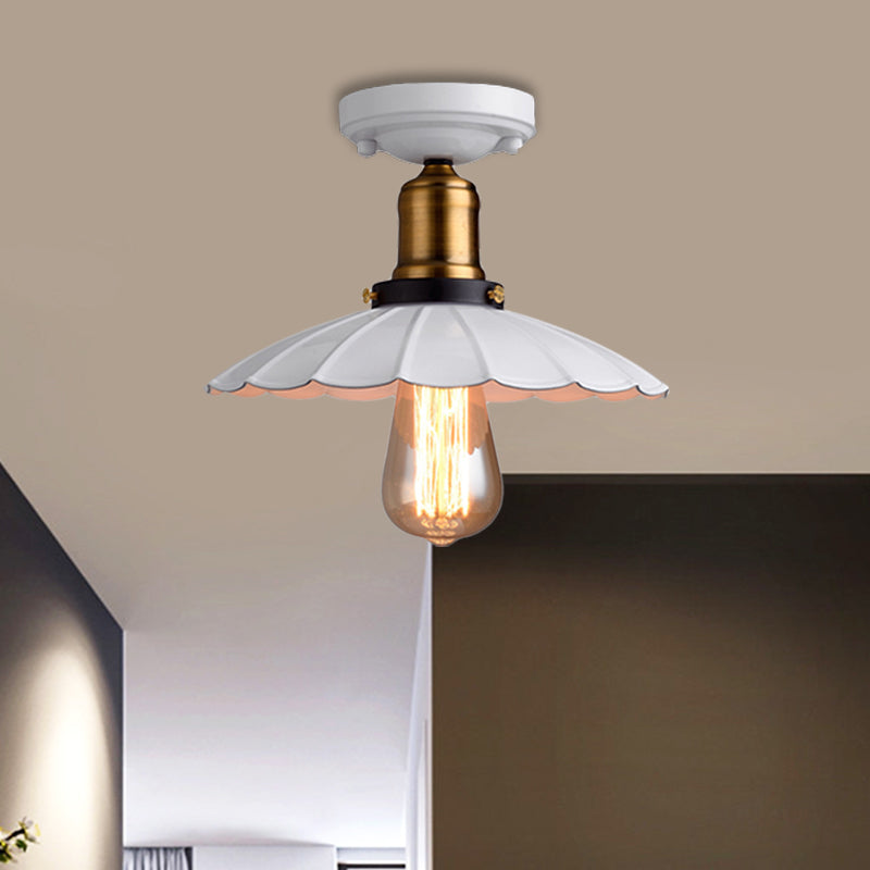 Retro Stylish Scalloped Edge Ceiling Lighting 1 Bulb Metallic Semi Flush Light Fixture in Black/White for Corridor Clearhalo 'Ceiling Lights' 'Close To Ceiling Lights' 'Close to ceiling' 'Flush mount' 'Industrial Flush Mount' Lighting' 1872165