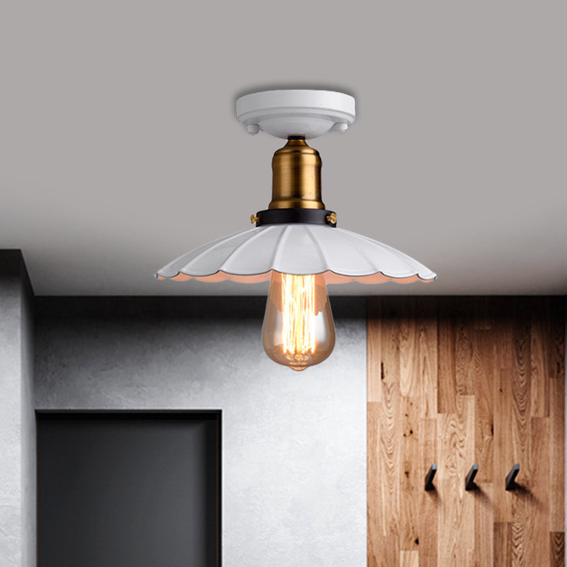 Retro Stylish Scalloped Edge Ceiling Lighting 1 Bulb Metallic Semi Flush Light Fixture in Black/White for Corridor Clearhalo 'Ceiling Lights' 'Close To Ceiling Lights' 'Close to ceiling' 'Flush mount' 'Industrial Flush Mount' Lighting' 1872166