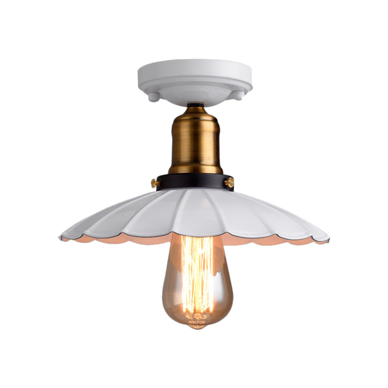Retro Stylish Scalloped Edge Ceiling Lighting 1 Bulb Metallic Semi Flush Light Fixture in Black/White for Corridor Clearhalo 'Ceiling Lights' 'Close To Ceiling Lights' 'Close to ceiling' 'Flush mount' 'Industrial Flush Mount' Lighting' 1872167