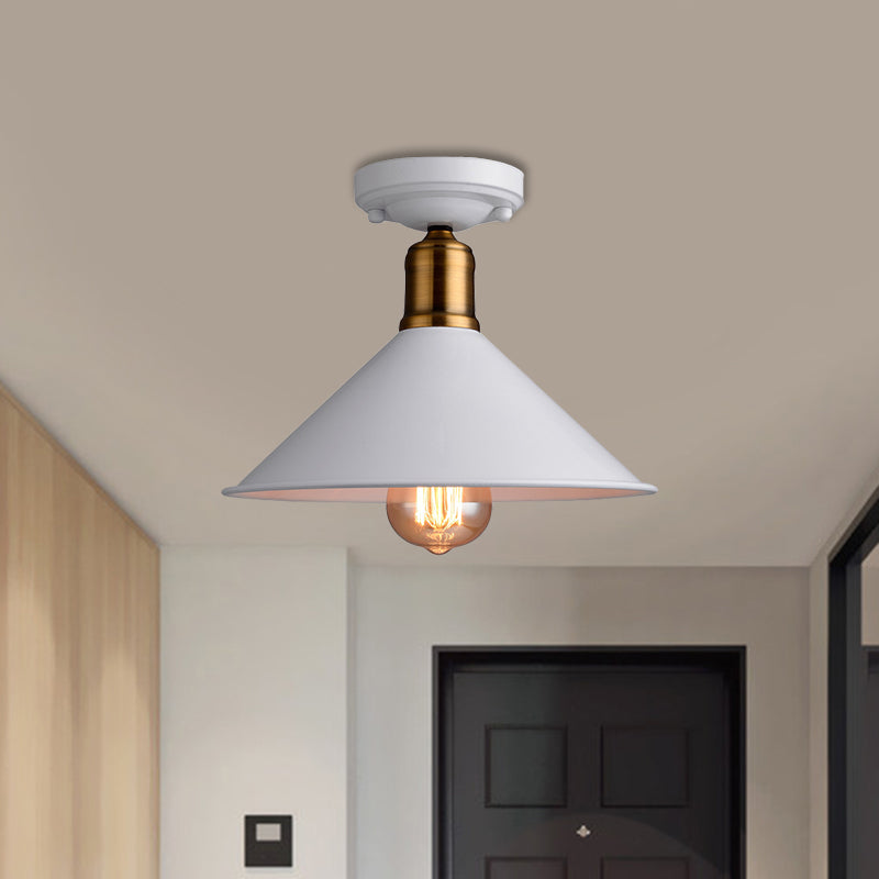 1 Light Conic Semi-Flush Mount Light Vintage Stylish Black/White Metallic Close to Ceiling Lighting White Clearhalo 'Ceiling Lights' 'Close To Ceiling Lights' 'Close to ceiling' 'Flush mount' 'Industrial Flush Mount' Lighting' 1872174