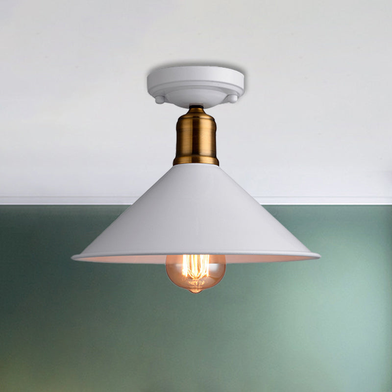 1 Light Conic Semi-Flush Mount Light Vintage Stylish Black/White Metallic Close to Ceiling Lighting Clearhalo 'Ceiling Lights' 'Close To Ceiling Lights' 'Close to ceiling' 'Flush mount' 'Industrial Flush Mount' Lighting' 1872176