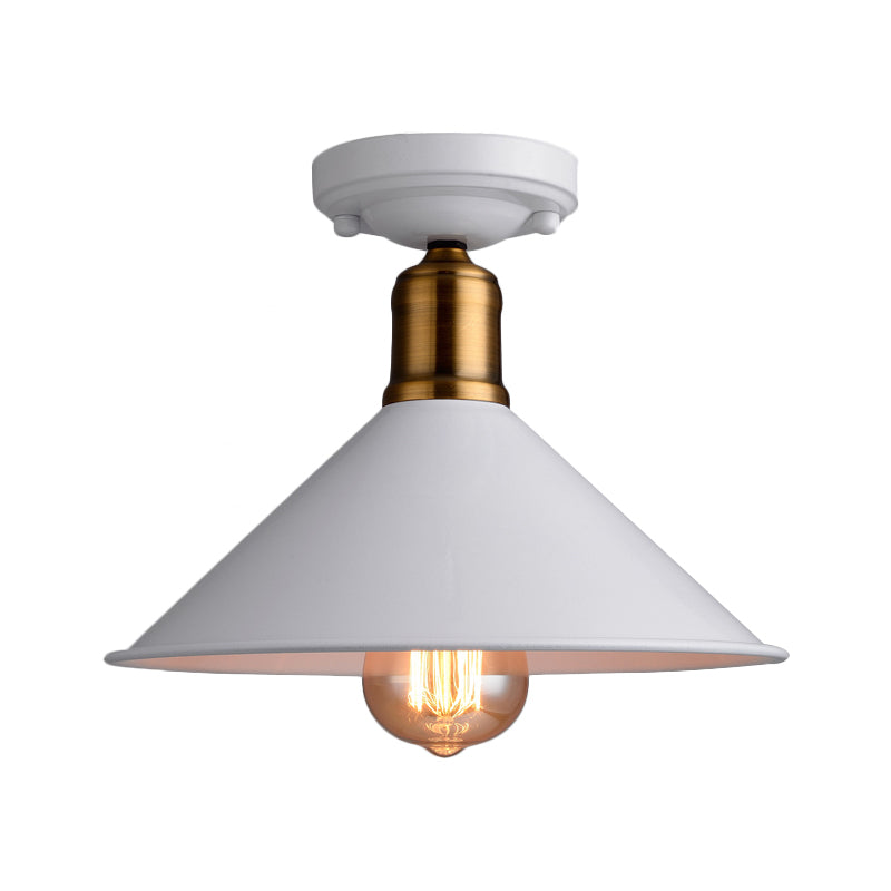 1 Light Conic Semi-Flush Mount Light Vintage Stylish Black/White Metallic Close to Ceiling Lighting Clearhalo 'Ceiling Lights' 'Close To Ceiling Lights' 'Close to ceiling' 'Flush mount' 'Industrial Flush Mount' Lighting' 1872177
