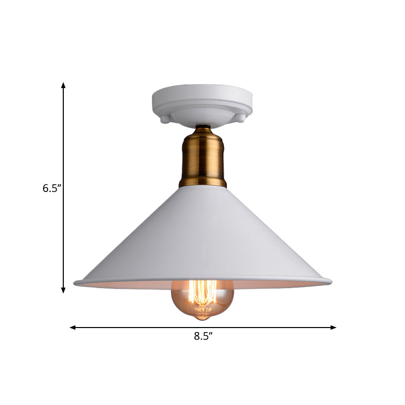 1 Light Conic Semi-Flush Mount Light Vintage Stylish Black/White Metallic Close to Ceiling Lighting Clearhalo 'Ceiling Lights' 'Close To Ceiling Lights' 'Close to ceiling' 'Flush mount' 'Industrial Flush Mount' Lighting' 1872178