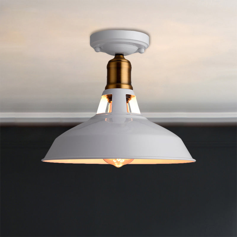 Retro Stylish Barn Ceiling Mounted Light 1 Light Metal Semi Flush Light Fixture in Black/White for Foyer Clearhalo 'Ceiling Lights' 'Close To Ceiling Lights' 'Close to ceiling' 'Flush mount' 'Industrial Flush Mount' Lighting' 1872185
