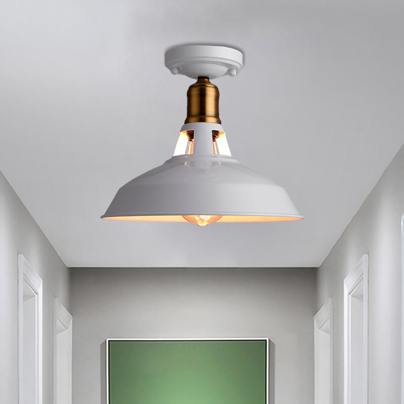 Retro Stylish Barn Ceiling Mounted Light 1 Light Metal Semi Flush Light Fixture in Black/White for Foyer Clearhalo 'Ceiling Lights' 'Close To Ceiling Lights' 'Close to ceiling' 'Flush mount' 'Industrial Flush Mount' Lighting' 1872186