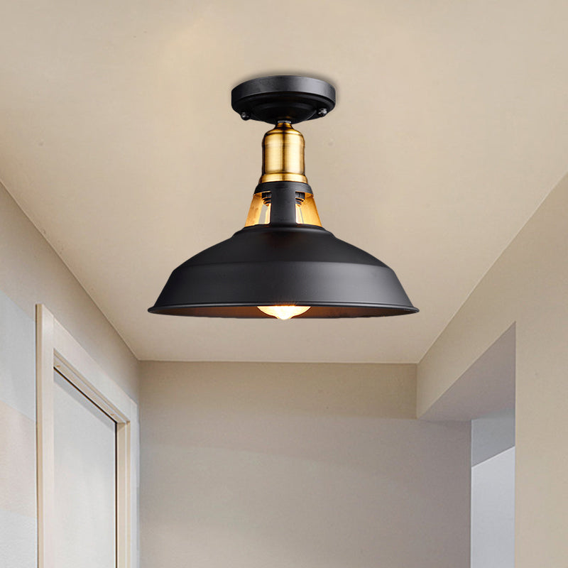 Retro Stylish Barn Ceiling Mounted Light 1 Light Metal Semi Flush Light Fixture in Black/White for Foyer Black Clearhalo 'Ceiling Lights' 'Close To Ceiling Lights' 'Close to ceiling' 'Flush mount' 'Industrial Flush Mount' Lighting' 1872189