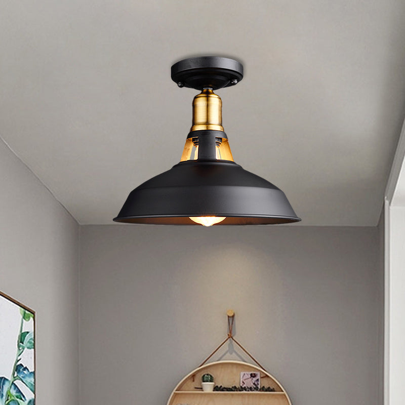 Retro Stylish Barn Ceiling Mounted Light 1 Light Metal Semi Flush Light Fixture in Black/White for Foyer Clearhalo 'Ceiling Lights' 'Close To Ceiling Lights' 'Close to ceiling' 'Flush mount' 'Industrial Flush Mount' Lighting' 1872190