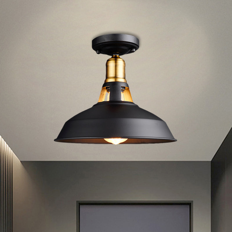 Retro Stylish Barn Ceiling Mounted Light 1 Light Metal Semi Flush Light Fixture in Black/White for Foyer Clearhalo 'Ceiling Lights' 'Close To Ceiling Lights' 'Close to ceiling' 'Flush mount' 'Industrial Flush Mount' Lighting' 1872191