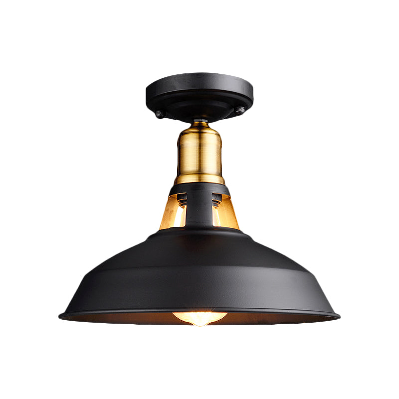 Retro Stylish Barn Ceiling Mounted Light 1 Light Metal Semi Flush Light Fixture in Black/White for Foyer Clearhalo 'Ceiling Lights' 'Close To Ceiling Lights' 'Close to ceiling' 'Flush mount' 'Industrial Flush Mount' Lighting' 1872192