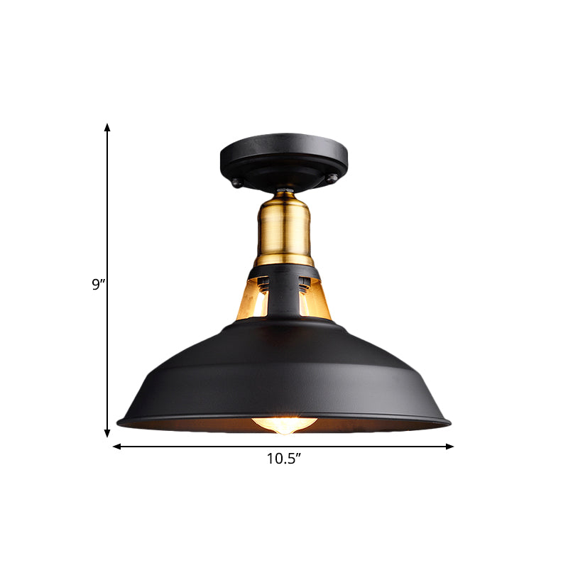 Retro Stylish Barn Ceiling Mounted Light 1 Light Metal Semi Flush Light Fixture in Black/White for Foyer Clearhalo 'Ceiling Lights' 'Close To Ceiling Lights' 'Close to ceiling' 'Flush mount' 'Industrial Flush Mount' Lighting' 1872193
