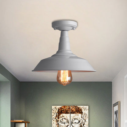 Vintage Black Metal Barn Slotted Ceiling Light - Semi-Flush, E27, 30cm, Warm White