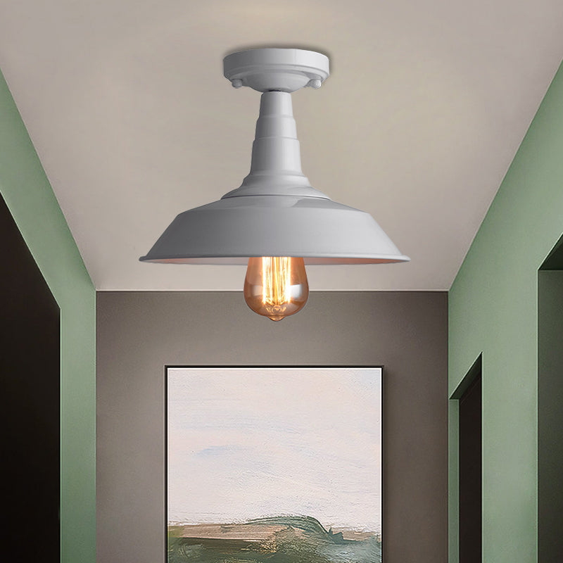 Barn Shade Metal Ceiling Mounted Light Vintage Style 1 Head Foyer Semi-Flush Ceiling Light in Black/White Clearhalo 'Ceiling Lights' 'Close To Ceiling Lights' 'Close to ceiling' 'Flush mount' 'Industrial Flush Mount' Lighting' 1872195
