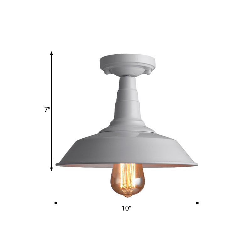 Barn Shade Metal Ceiling Mounted Light Vintage Style 1 Head Foyer Semi-Flush Ceiling Light in Black/White Clearhalo 'Ceiling Lights' 'Close To Ceiling Lights' 'Close to ceiling' 'Flush mount' 'Industrial Flush Mount' Lighting' 1872198