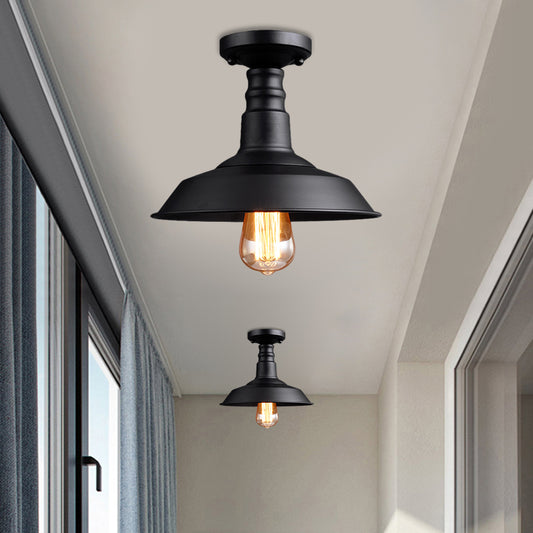 Barn Shade Metal Ceiling Mounted Light Vintage Style 1 Head Foyer Semi-Flush Ceiling Light in Black/White Clearhalo 'Ceiling Lights' 'Close To Ceiling Lights' 'Close to ceiling' 'Flush mount' 'Industrial Flush Mount' Lighting' 1872200
