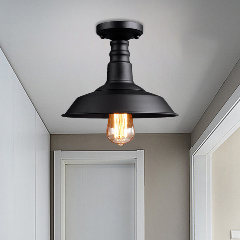 Barn Shade Metal Ceiling Mounted Light Vintage Style 1 Head Foyer Semi-Flush Ceiling Light in Black/White Clearhalo 'Ceiling Lights' 'Close To Ceiling Lights' 'Close to ceiling' 'Flush mount' 'Industrial Flush Mount' Lighting' 1872201