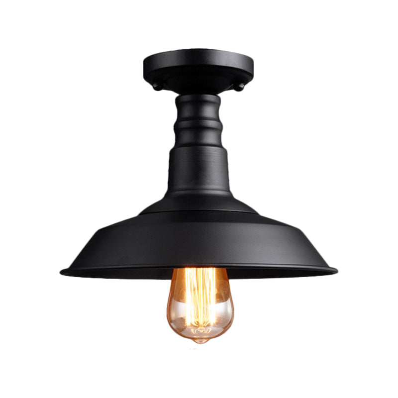 Barn Shade Metal Ceiling Mounted Light Vintage Style 1 Head Foyer Semi-Flush Ceiling Light in Black/White Clearhalo 'Ceiling Lights' 'Close To Ceiling Lights' 'Close to ceiling' 'Flush mount' 'Industrial Flush Mount' Lighting' 1872202