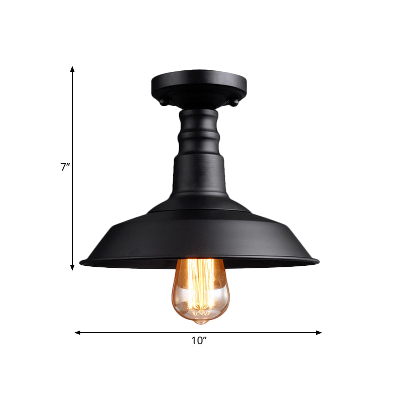 Barn Shade Metal Ceiling Mounted Light Vintage Style 1 Head Foyer Semi-Flush Ceiling Light in Black/White Clearhalo 'Ceiling Lights' 'Close To Ceiling Lights' 'Close to ceiling' 'Flush mount' 'Industrial Flush Mount' Lighting' 1872203