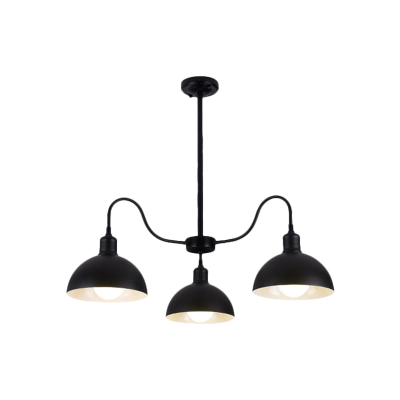 Black Finish 3 Heads Chandelier Pendant Retro Style Metal Dome Shade Hanging Light with Gooseneck Arm for Dining Room Clearhalo 'Cast Iron' 'Ceiling Lights' 'Chandeliers' 'Industrial Chandeliers' 'Industrial' 'Metal' 'Middle Century Chandeliers' 'Rustic Chandeliers' 'Tiffany' Lighting' 1872217