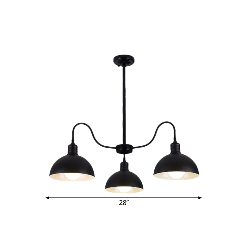 Black Finish 3 Heads Chandelier Pendant Retro Style Metal Dome Shade Hanging Light with Gooseneck Arm for Dining Room Clearhalo 'Cast Iron' 'Ceiling Lights' 'Chandeliers' 'Industrial Chandeliers' 'Industrial' 'Metal' 'Middle Century Chandeliers' 'Rustic Chandeliers' 'Tiffany' Lighting' 1872218