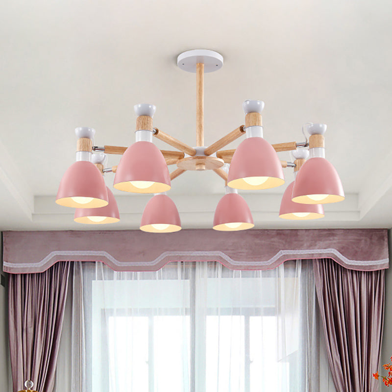Metal Domed Ceiling Pendant Classroom Kindergarten 8 Lights Modern Chandelier Pink Clearhalo 'Ceiling Lights' 'Chandeliers' Lighting' options 187223_cd325de4-d811-4b60-aee7-aef94c41dedc