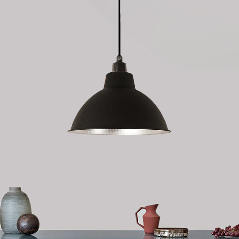 Black/Silver Domed Suspension Light Industrial Retro Metallic 1 Light Bar Ceiling Fixture, 12"/14"/16" Diameter Clearhalo 'Art Deco Pendants' 'Black' 'Cast Iron' 'Ceiling Lights' 'Ceramic' 'Crystal' 'Industrial Pendants' 'Industrial' 'Metal' 'Middle Century Pendants' 'Pendant Lights' 'Pendants' 'Rustic Pendants' 'Tiffany' Lighting' 1872253