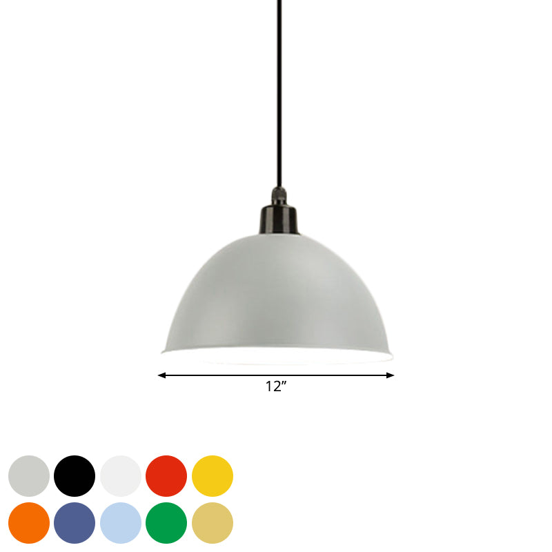 Metal Black/Gray Suspension Lamp Dome Shade 1 Bulb Industrial Style Pendant Light for Dining Room, 12"/14" W Clearhalo 'Art Deco Pendants' 'Black' 'Cast Iron' 'Ceiling Lights' 'Ceramic' 'Crystal' 'Industrial Pendants' 'Industrial' 'Metal' 'Middle Century Pendants' 'Pendant Lights' 'Pendants' 'Rustic Pendants' 'Tiffany' Lighting' 1872302