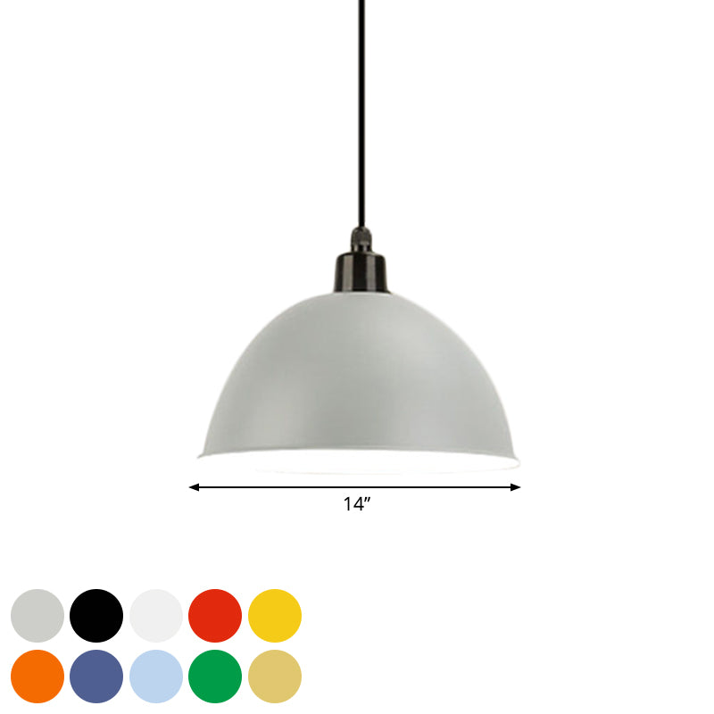 Metal Black/Gray Suspension Lamp Dome Shade 1 Bulb Industrial Style Pendant Light for Dining Room, 12"/14" W Clearhalo 'Art Deco Pendants' 'Black' 'Cast Iron' 'Ceiling Lights' 'Ceramic' 'Crystal' 'Industrial Pendants' 'Industrial' 'Metal' 'Middle Century Pendants' 'Pendant Lights' 'Pendants' 'Rustic Pendants' 'Tiffany' Lighting' 1872303