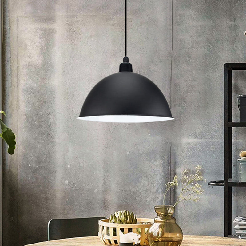 Metal Black/Gray Suspension Lamp Dome Shade 1 Bulb Industrial Style Pendant Light for Dining Room, 12"/14" W Black Clearhalo 'Art Deco Pendants' 'Black' 'Cast Iron' 'Ceiling Lights' 'Ceramic' 'Crystal' 'Industrial Pendants' 'Industrial' 'Metal' 'Middle Century Pendants' 'Pendant Lights' 'Pendants' 'Rustic Pendants' 'Tiffany' Lighting' 1872305