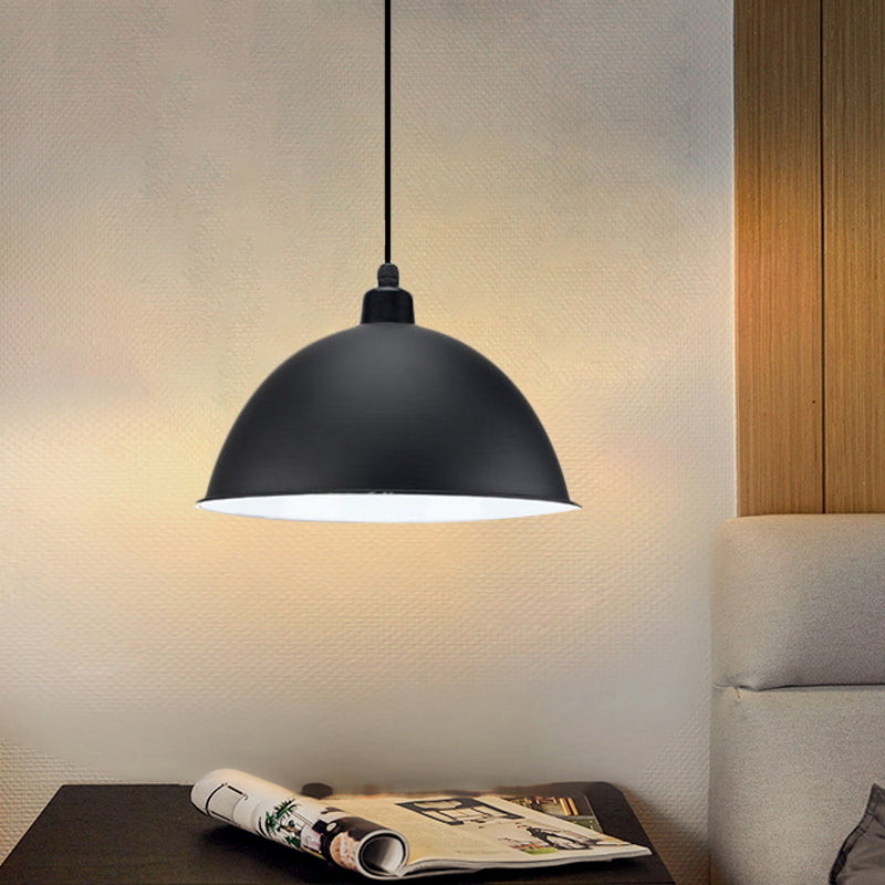 Metal Black/Gray Suspension Lamp Dome Shade 1 Bulb Industrial Style Pendant Light for Dining Room, 12"/14" W Clearhalo 'Art Deco Pendants' 'Black' 'Cast Iron' 'Ceiling Lights' 'Ceramic' 'Crystal' 'Industrial Pendants' 'Industrial' 'Metal' 'Middle Century Pendants' 'Pendant Lights' 'Pendants' 'Rustic Pendants' 'Tiffany' Lighting' 1872306