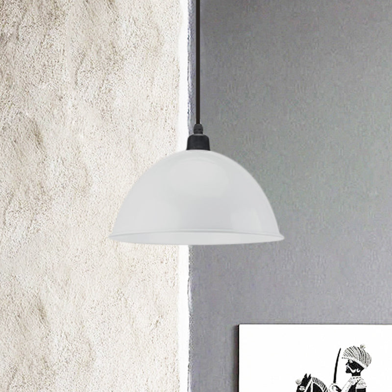 Metal Black/Gray Suspension Lamp Dome Shade 1 Bulb Industrial Style Pendant Light for Dining Room, 12"/14" W White Clearhalo 'Art Deco Pendants' 'Black' 'Cast Iron' 'Ceiling Lights' 'Ceramic' 'Crystal' 'Industrial Pendants' 'Industrial' 'Metal' 'Middle Century Pendants' 'Pendant Lights' 'Pendants' 'Rustic Pendants' 'Tiffany' Lighting' 1872309
