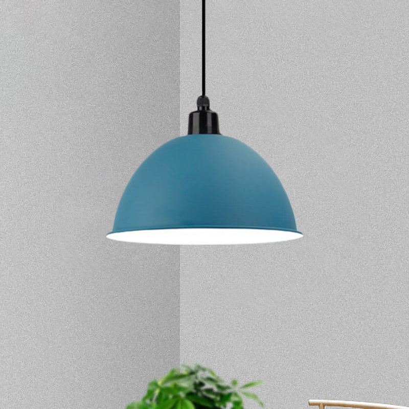 Metal Black/Gray Suspension Lamp Dome Shade 1 Bulb Industrial Style Pendant Light for Dining Room, 12"/14" W Blue Clearhalo 'Art Deco Pendants' 'Black' 'Cast Iron' 'Ceiling Lights' 'Ceramic' 'Crystal' 'Industrial Pendants' 'Industrial' 'Metal' 'Middle Century Pendants' 'Pendant Lights' 'Pendants' 'Rustic Pendants' 'Tiffany' Lighting' 1872325