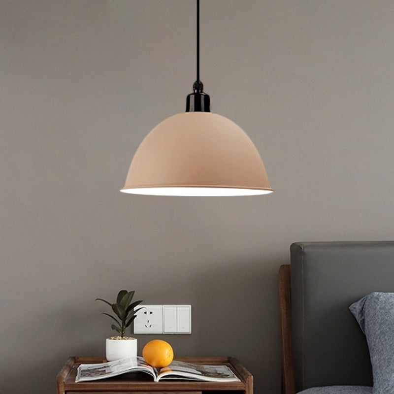 Metal Black/Gray Suspension Lamp Dome Shade 1 Bulb Industrial Style Pendant Light for Dining Room, 12"/14" W Khaki 14" Clearhalo 'Art Deco Pendants' 'Black' 'Cast Iron' 'Ceiling Lights' 'Ceramic' 'Crystal' 'Industrial Pendants' 'Industrial' 'Metal' 'Middle Century Pendants' 'Pendant Lights' 'Pendants' 'Rustic Pendants' 'Tiffany' Lighting' 1872337