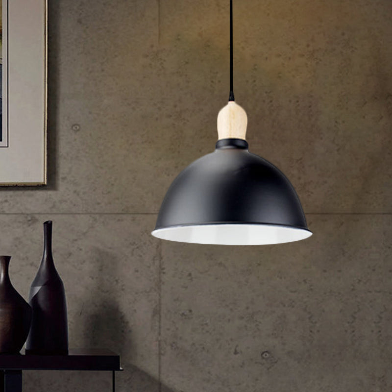 Dome Shade Metallic Hanging Light Retro Style 1 Head Dining Table Ceiling Pendant Fixture in Black/White Clearhalo 'Ceiling Lights' 'Modern Pendants' 'Modern' 'Pendant Lights' 'Pendants' Lighting' 1872342