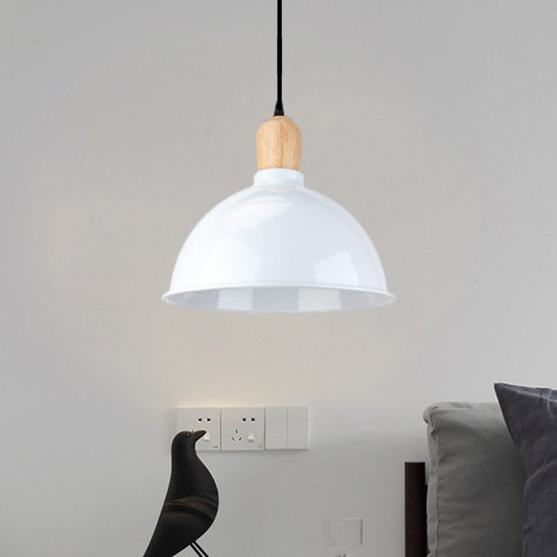 Dome Shade Metallic Hanging Light Retro Style 1 Head Dining Table Ceiling Pendant Fixture in Black/White White Clearhalo 'Ceiling Lights' 'Modern Pendants' 'Modern' 'Pendant Lights' 'Pendants' Lighting' 1872346