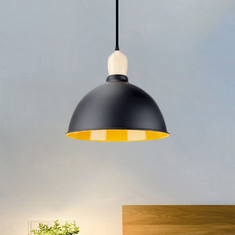 Dome Shade Metallic Hanging Light Retro Style 1 Head Dining Table Ceiling Pendant Fixture in Black/White Clearhalo 'Ceiling Lights' 'Modern Pendants' 'Modern' 'Pendant Lights' 'Pendants' Lighting' 1872371