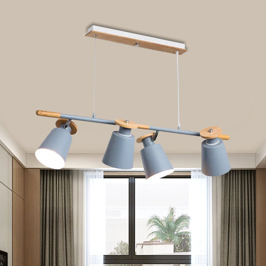 Green/Grey/White Tapered Shade Island Lighting 4 Heads Nordic Metal Linear Chandelier for Restaurant Clearhalo 'Ceiling Lights' 'Island Lights' Lighting' 1872479
