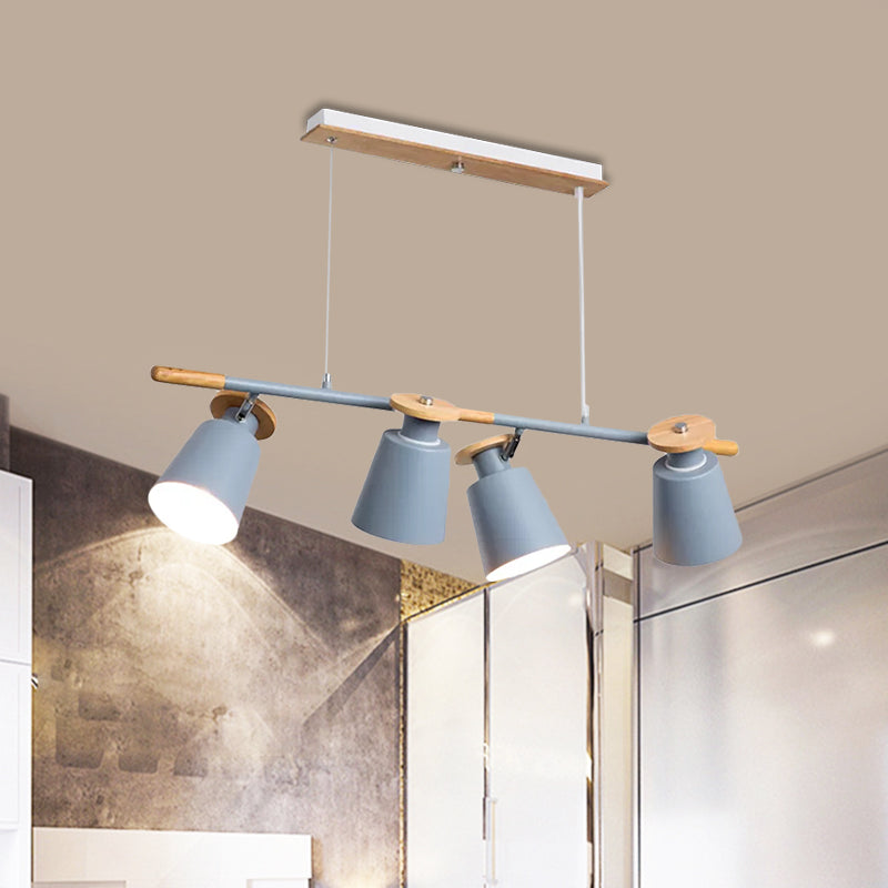 Green/Grey/White Tapered Shade Island Lighting 4 Heads Nordic Metal Linear Chandelier for Restaurant Clearhalo 'Ceiling Lights' 'Island Lights' Lighting' 1872480
